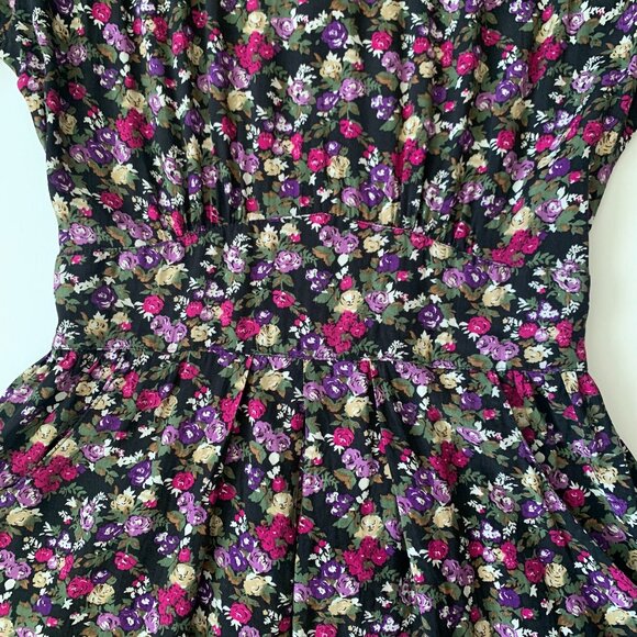 Vintage Floral Midi Dress - Black and Pink - Picture 5 of 15